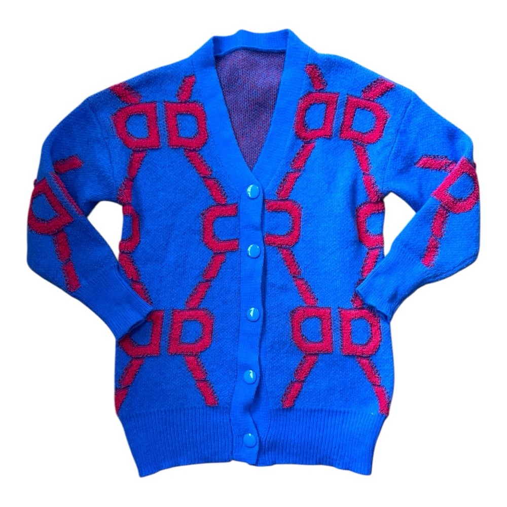Patterned red and blue Cardigan medium